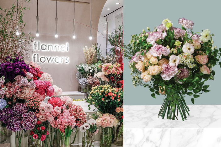 (圖右) 荷蘭Mariposa康乃馨花束 HK$1,800曾與國際品牌如 Louis Vuitton、Van Cleef & Arpels 合作的高級花藝店flannel flowers,選用